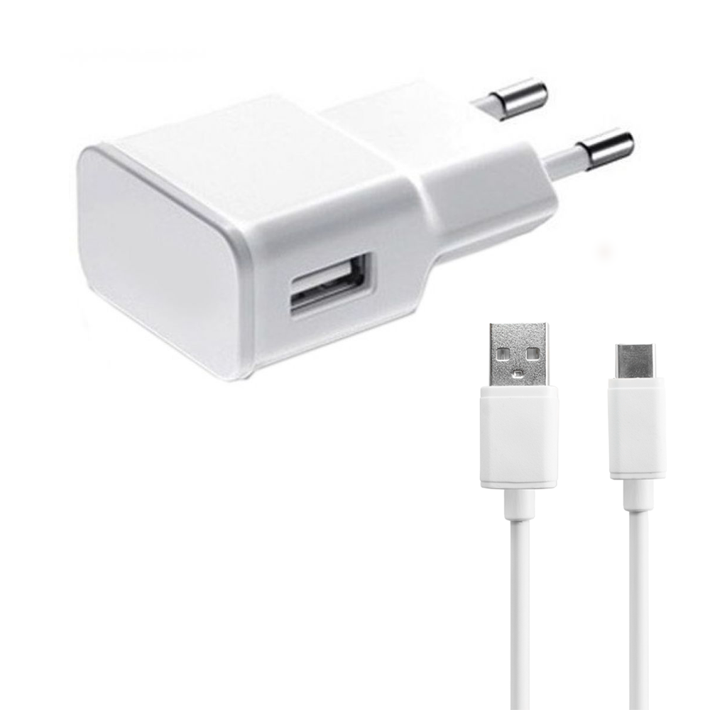 OEM Network charger 5V/1A, 220A, 1 x USB, with Type-C cable, White - 14849